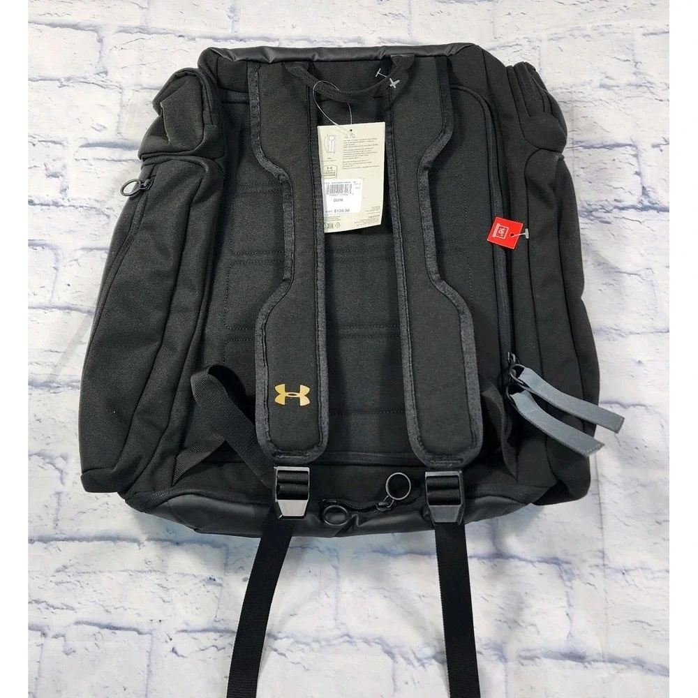 Under Armour UA Project Rock Duffle Backpack Bag Black Gold Gym 1376459-002 WWE